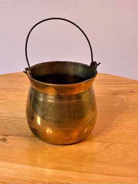 MCM Brass Pot with Handle, Brown & Gold